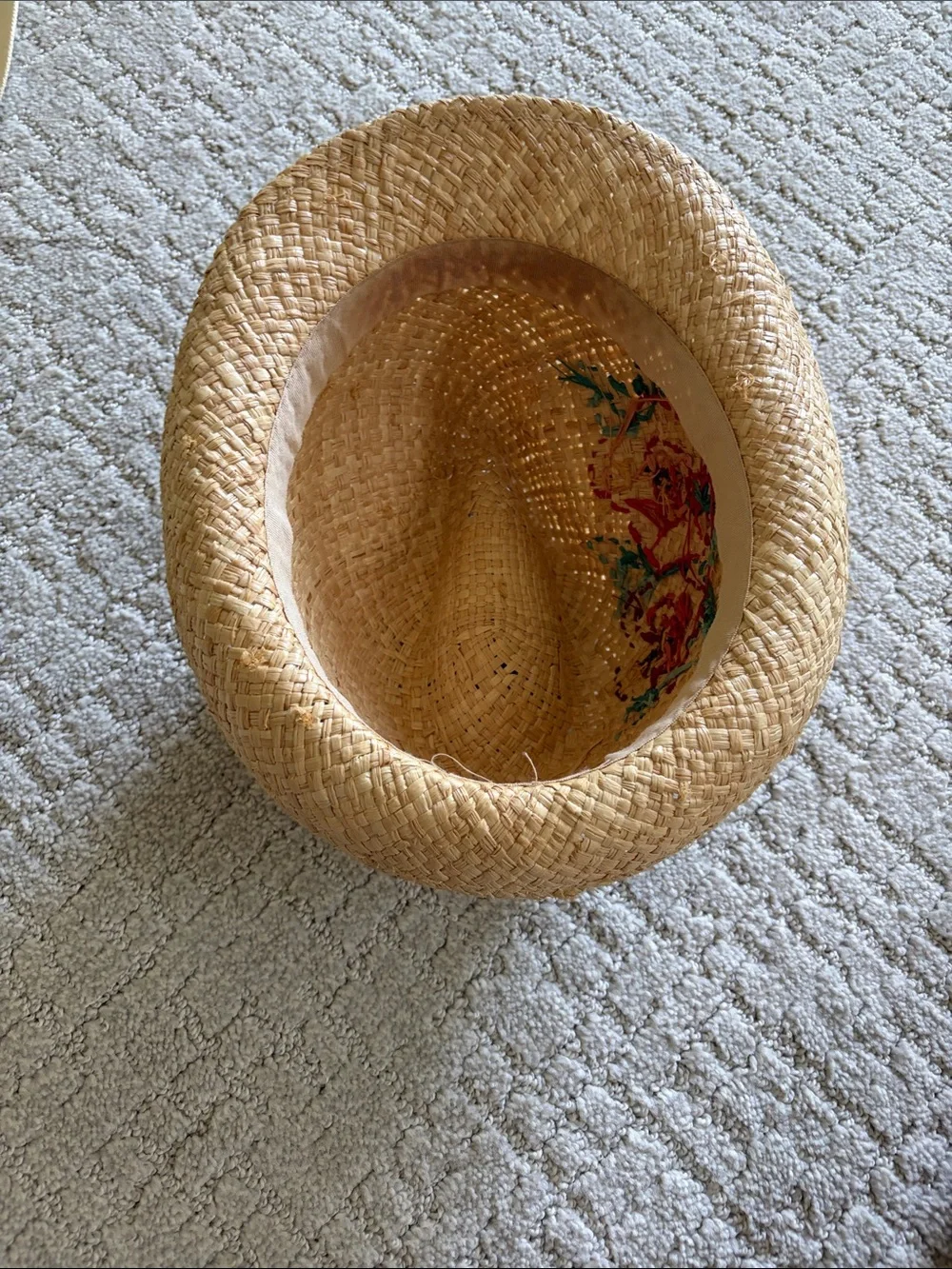 Straw Fedora Hat with Floral Embroidery -  Accessories